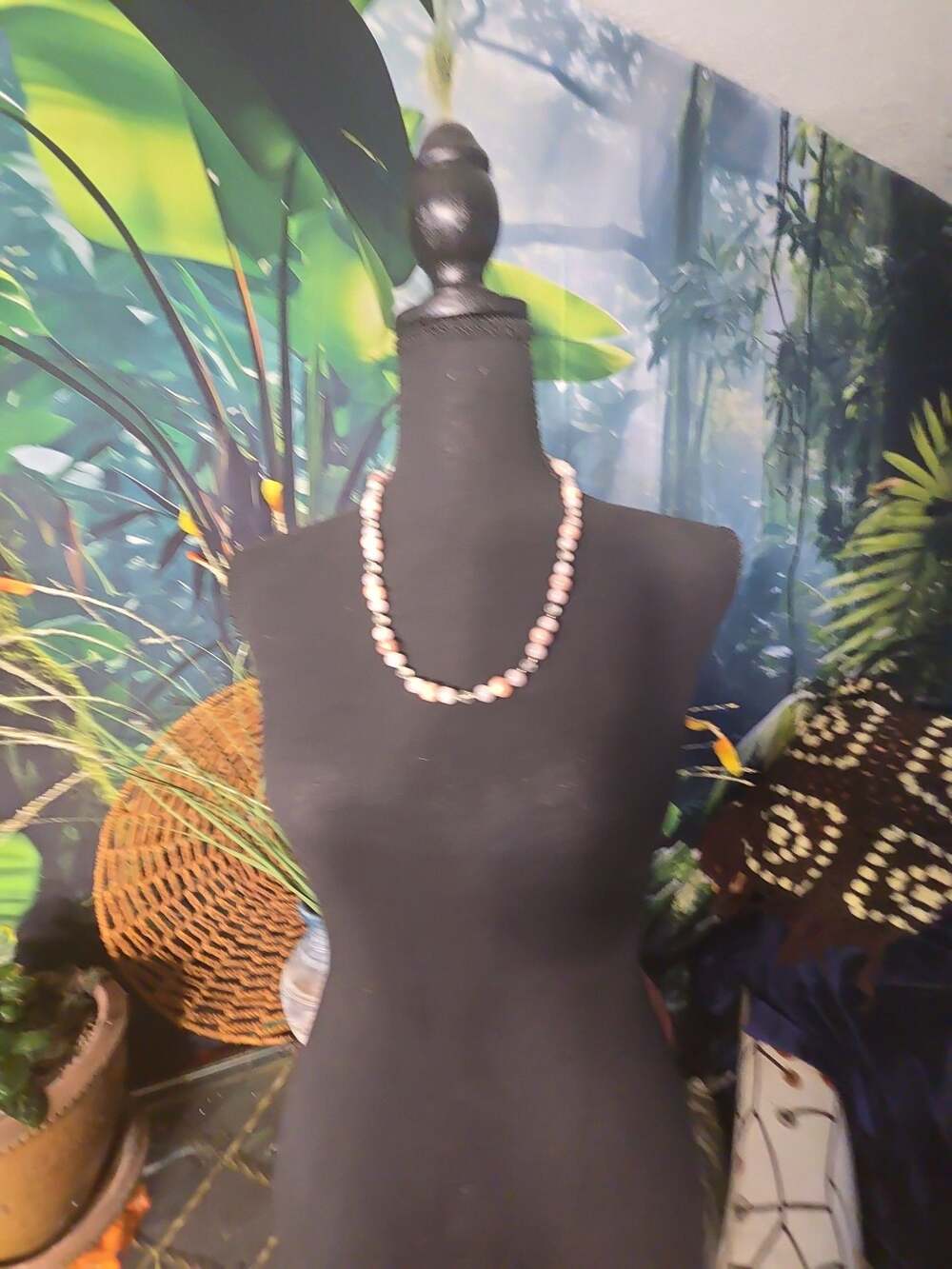 Vintage Beaded Statement Necklace with Pink Stones